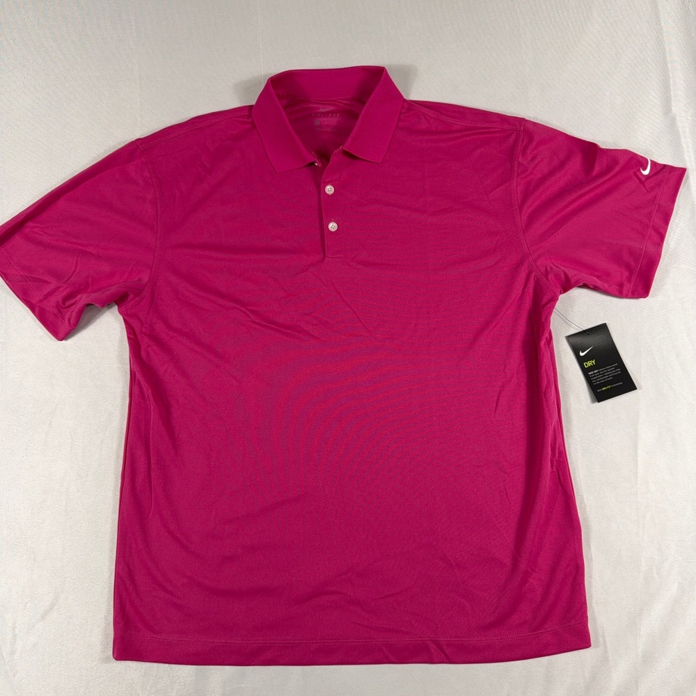 New Nike Polo Shirt Dri-FIT Short Sleeve Golf Performance Pink Mens Size L